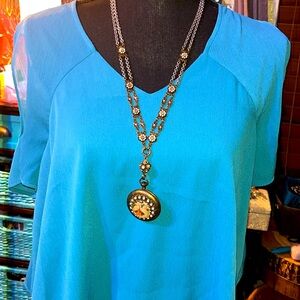 #514–(XS) Juicy Couture Turquoise Blouse with open shoulder short sleeves